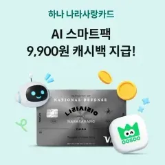 하나카드 하나 나라사랑카드 AI 스마트팩 9,900원 캐시백… 대표 이미지
